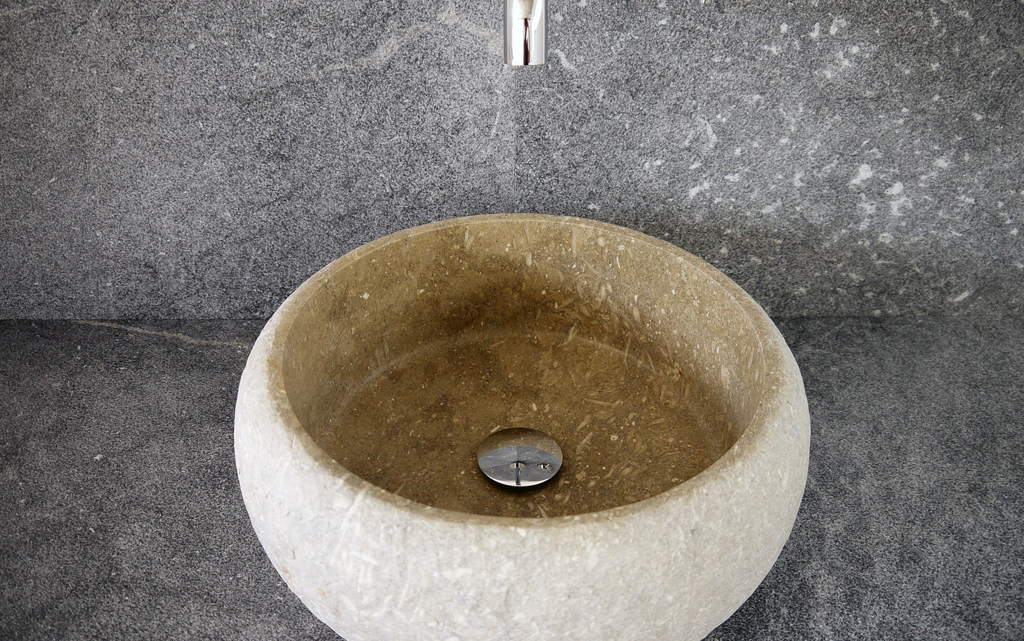 Naturstein Waschbecken rund aus grünem Marmor 40 cm