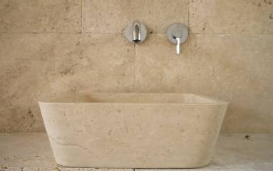 Naturstein Waschbecken eckig Travertin beige Modell Mina