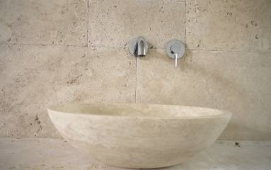 Naturstein Waschbecken oval Travertin beige Modell Sefa