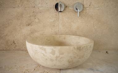 Natursteinwaschbecken Travertin beige Modell Vessel