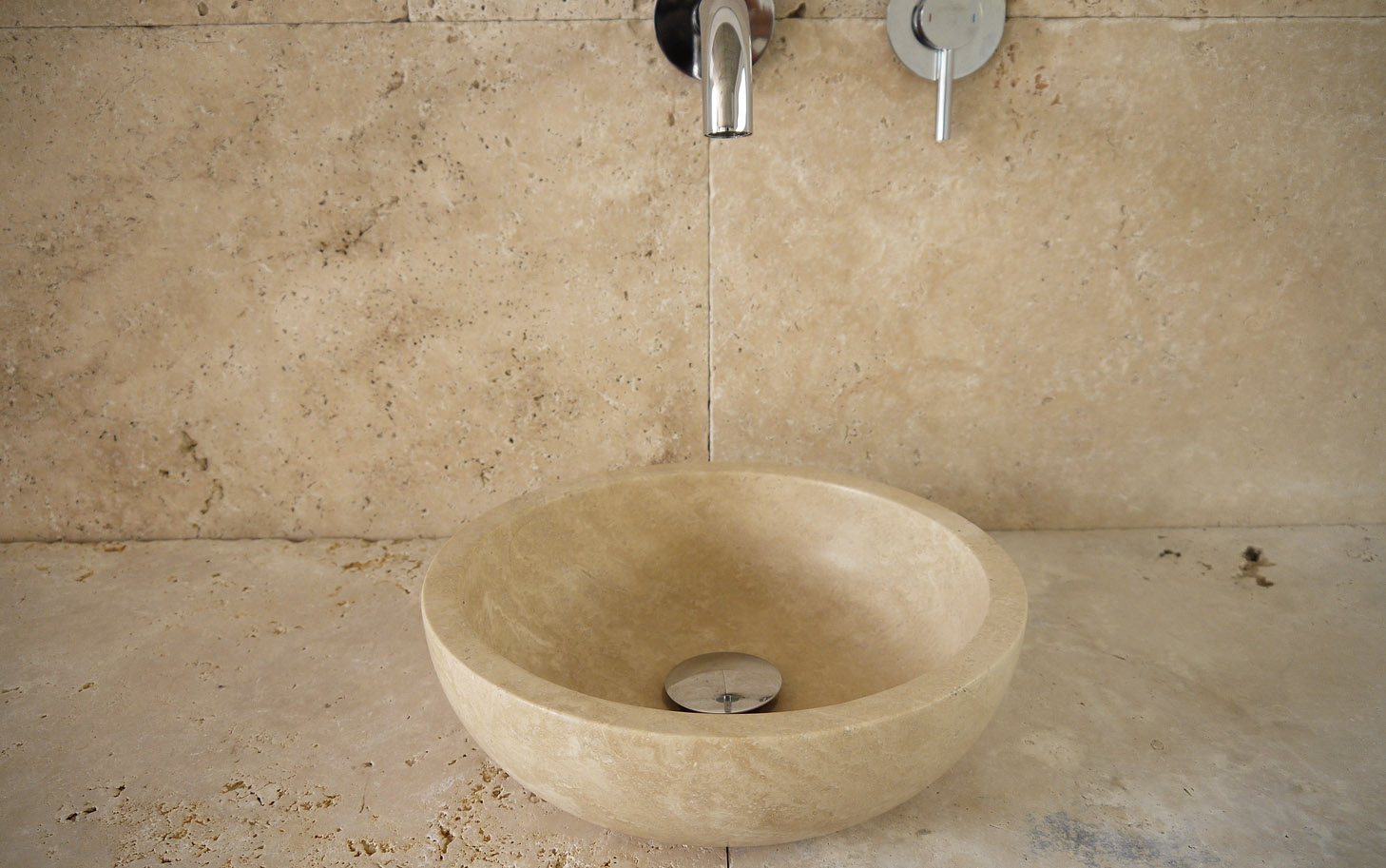 Travertin Naturstein Waschbecken Gäste WC, klein, rund