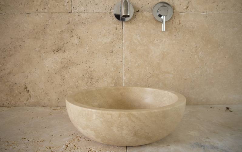 Travertin Naturstein Waschbecken Gäste WC, klein, rund