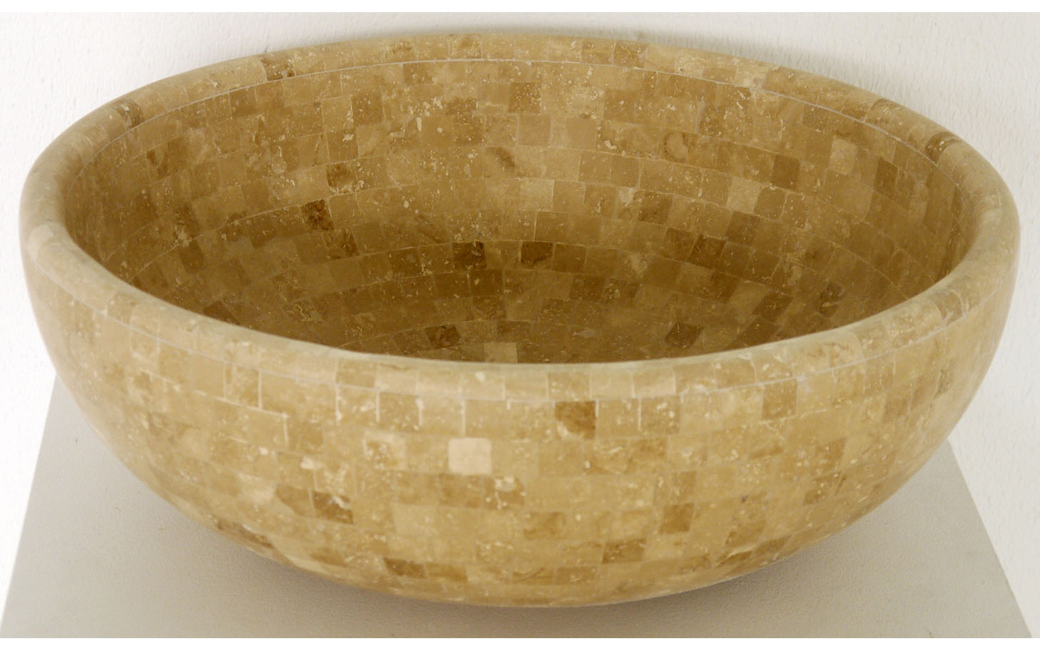 Naturstein Waschbecken Travertinmosaik beige, rund
