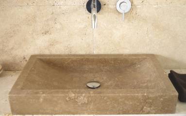 Waschbecken Naturstein eckig Travertin Noce Modell Chimera gro�