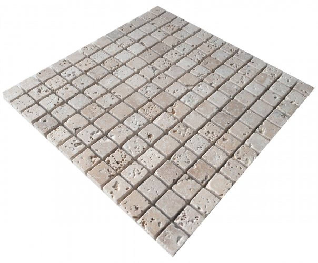 Naturstein Mosaik Travertin beige getrommelt 2 x 2 cm