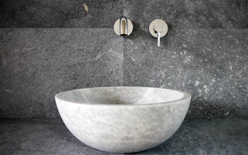 Waschbecken Marmor grau, rund - Steinlese Naturstein