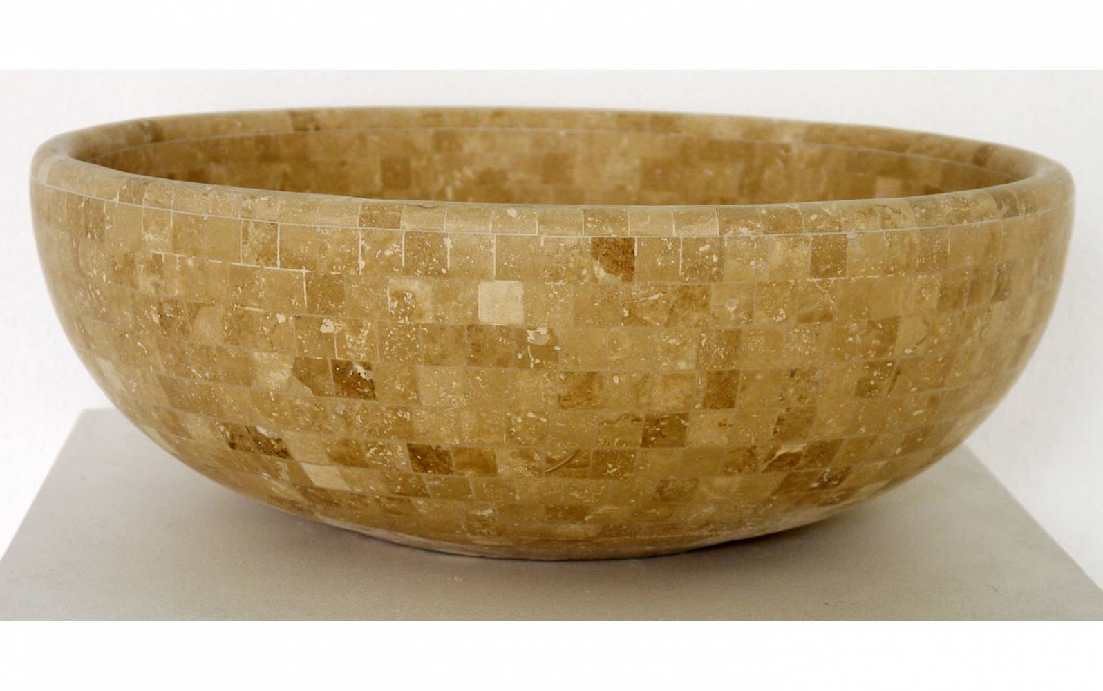 Naturstein Waschbecken Travertinmosaik beige, rund