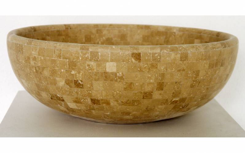 Naturstein Waschbecken Travertinmosaik beige, rund