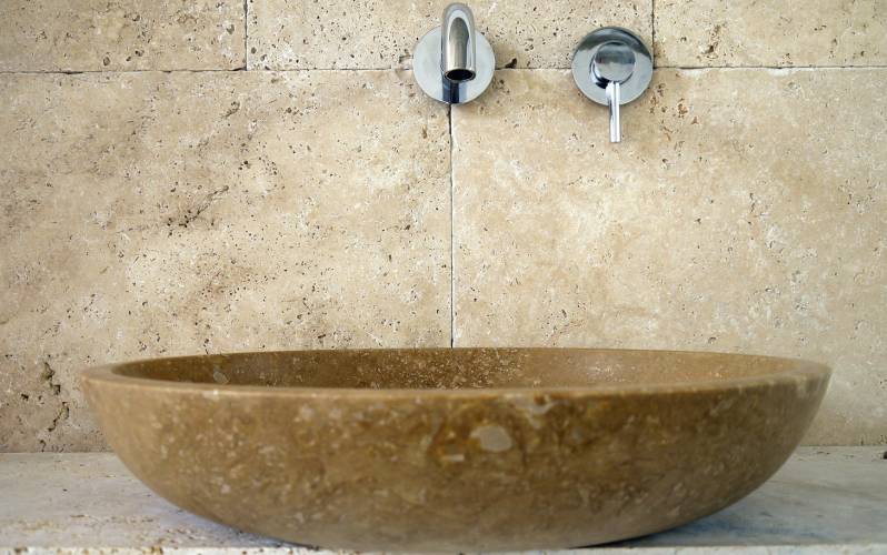 Naturstein Waschbecken Travertinstein braun, gro�, rund