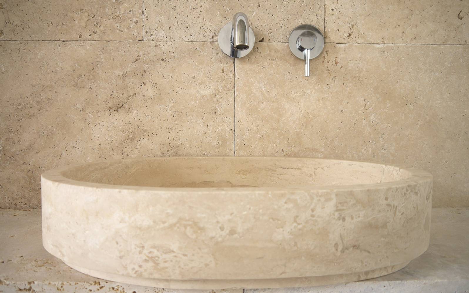 Naturstein Waschbecken oval Travertin Modell Ellips