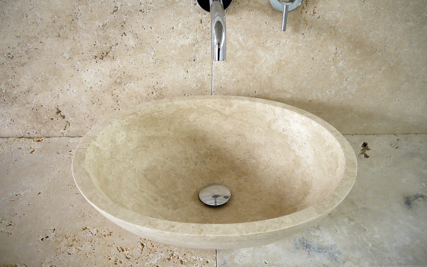 Naturstein Aufsatz Waschbecken oval Travertin