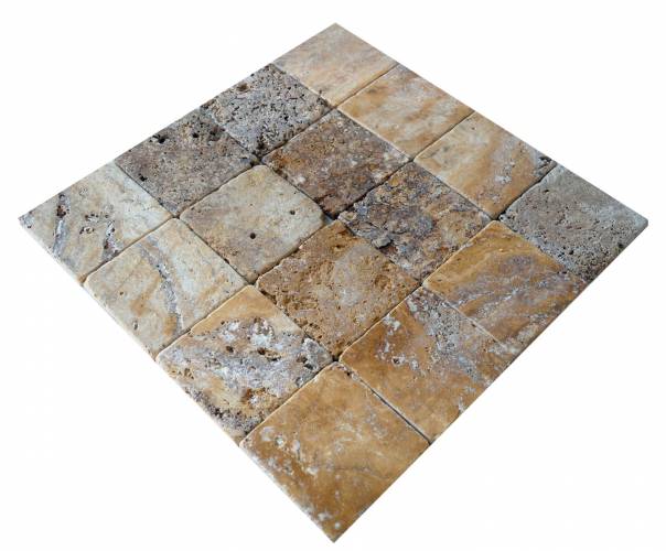 Travertin Fliesen Gold-Gelb 10x10 cm getrommelt 