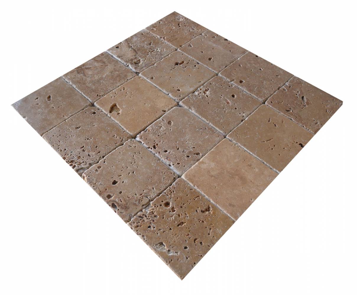 Travertinmosaik Noce getrommelt 10 x 10 cm